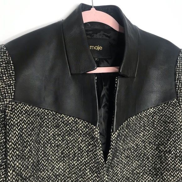 Maje Wool Leather Panel Coat - Picture 2 of 7